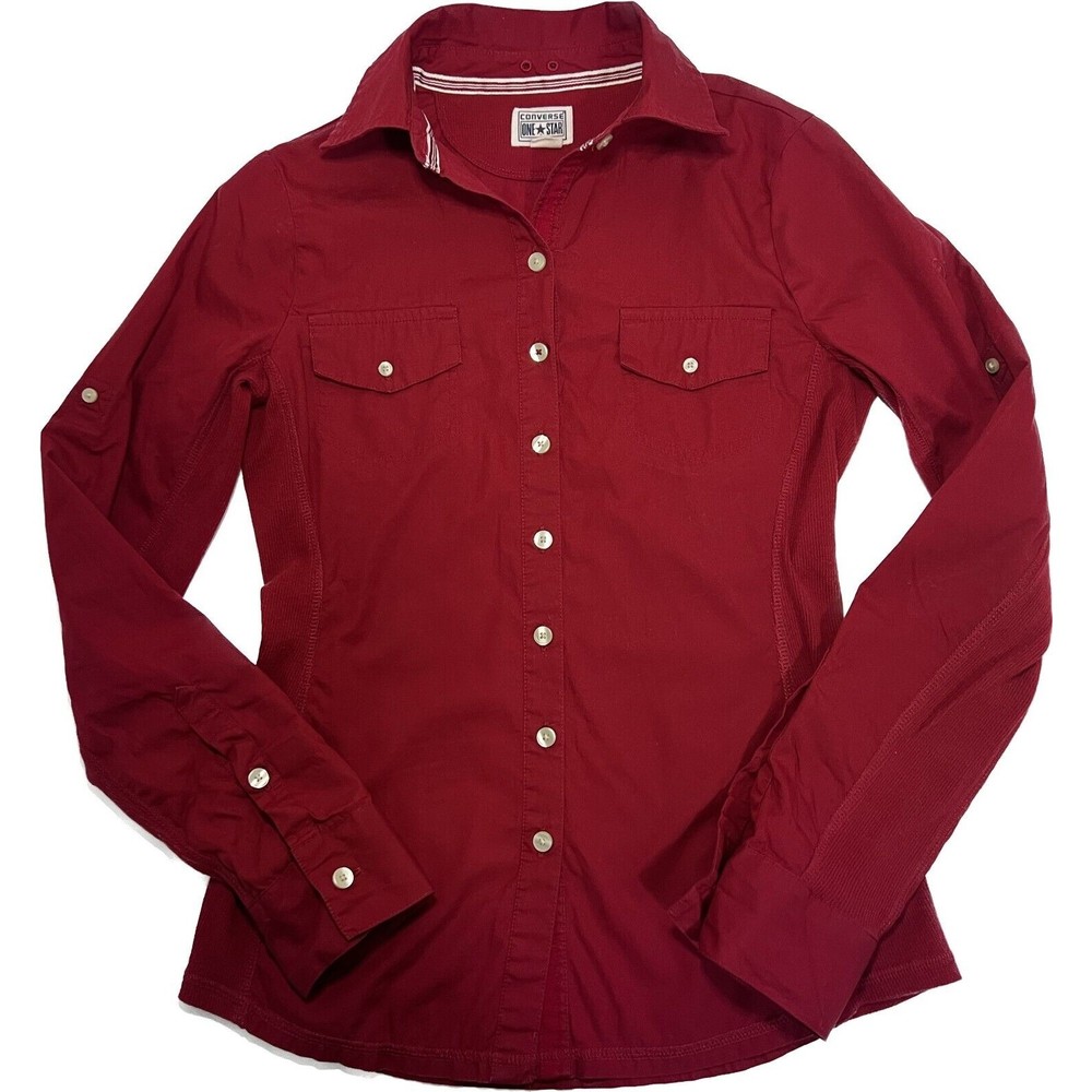 Converse One Star Womans Button Up Long Sleeve Shirt Red XS